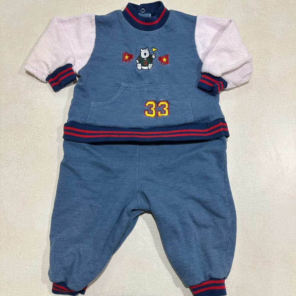 Vintage Buster Brown Boys Football Bear Sweatshirt and Pants Set 18M